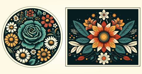 Flower traditional pattern background. Mexican ethnic embroidery decoration ornament.
