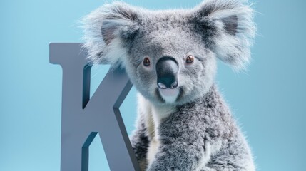 Obraz premium The adorable gray koala with the charming letter K is just too cute