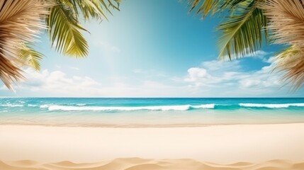 Fototapeta premium Tropical beach with white sand and palm trees. Seascape.