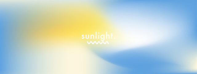 Blurred sky gradient background. Blue sky, clouds and sunlight. Summer season pastel colored wide vector banner. Cloudy. Simple soft light backdrop. Gradient template design for poster, social post
