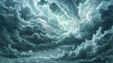 Fototapeta premium A picture showing a sky filled with dense darkened white clouds