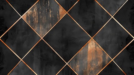 Industrial-Inspired Rustic Black and Gold Diamond Pattern with Textured Finish for Unique Design Concepts.