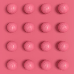 Set of golf ball lying in row on monochrome background