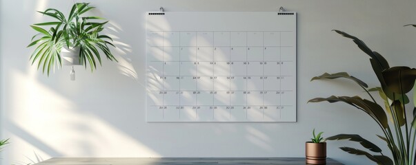 Wall calendar mockup with a customizable design, great for showcasing your calendar designs. Hyperrealistic 4K photo.