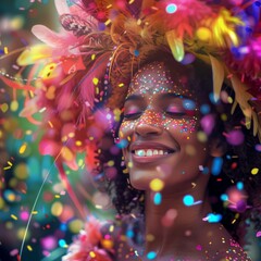 Vibrant Festival Celebration Portrait, capturing festive moods and colorful celebrations, hyperrealistic 4K photo.