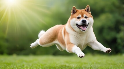 A cute dog is happy and jumping on a studio background. Portrait of a happy, cheerful dog on a background.