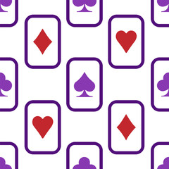 Purple falling playing cards seamless pattern.