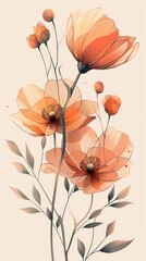 Side view illustration of flower. Beige space to enhance the minimalist aesthetic