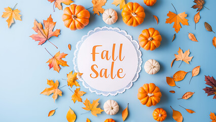Words Fall Sale on light blue background