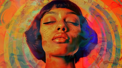 Era of the 70s with a retro collage featuring a portrait of a woman. Nostalgic charm of vintage aesthetics