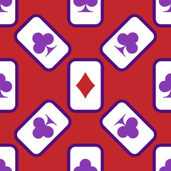 Purple falling playing cards seamless pattern. Poker and Wonderland