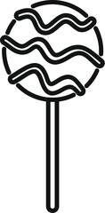 Line art icon of a round lollipop with a swirl design, representing sugary treats and childhood memories