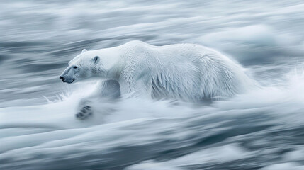 Fototapeta premium Dynamic polar bear running in polar national parks - a high quality National Geographic style photo.