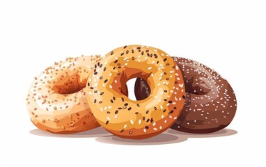A colorful cartoon drawing of a front view of a flat design bagel from a bakery. This fun and vibrant illustration showcases a delicious bagel with various toppings, perfect for bakery-themed designs.