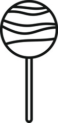 Black outline icon representing a round lollipop with wavy stripes, evoking a sense of sweetness and childhood treats