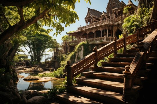 Historical Sanctuary in Panay serene beauty between coconut trees., generative IA