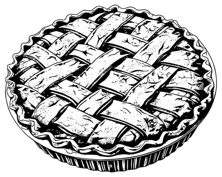 recommend clip art: illustration in black of a classic american fruit pie with lattice top crust, isolated 