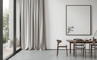 A mockup frame of a modern living room interior with an eating table and decoration