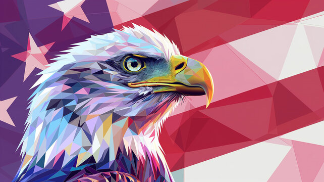 Bald Eagle Head with US Flag Background, Representing American Freedom and Liberty