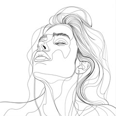  A minimalist line art portrait of a woman, capturing the essence of her features with smooth, flowing lines and subtle details, emphasizing simplicity and elegance