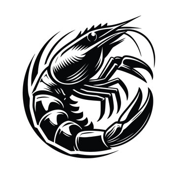 recommend clip art: shrimp mascot logo in black and white silhouette