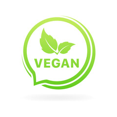 Vegan banner. Message bubble icon. Flat style. Vector icon.