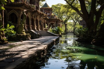 Real Garden in Lombok Palace, Lakes and Sculptures., generative IA