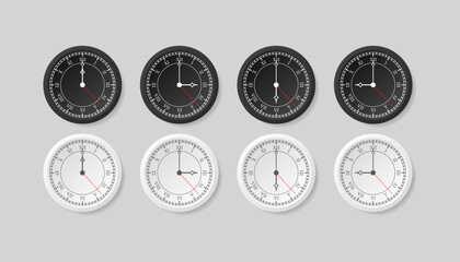 Naklejka premium Clocks set icons. Time from start to end of day icons. Flat style. Vector icons.