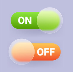 On and off glass morphism buttons. Vector elements set