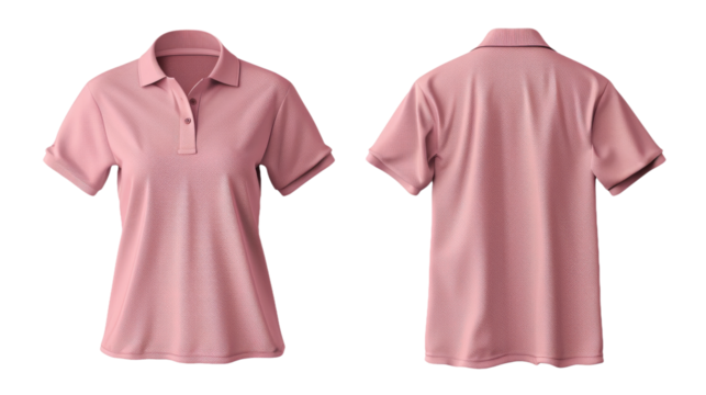 Front and Back pink  Polo light Shirt Mockup - Isolated on Transparent Background - Powered by Adobe