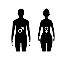Man and Woman Set Icons. Gender of a person. Silhouette Style. Vector icons.