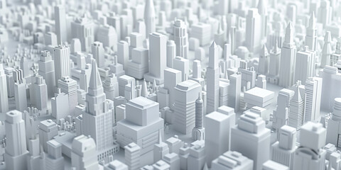 Birds Eye view of a modern city. Urban concept. White clay 3D rendering. Created with Generative AI technology.