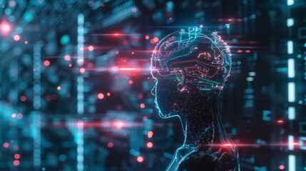 Artificial intelligence with glowing digital connections