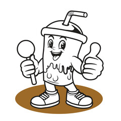 Mascot Illustration of a Beverage cup holding candy, Ready to be eaten. Black and White Design Character Part 1!
