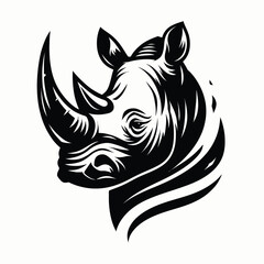 Illustration of a fierce Rhinoceros in black and white