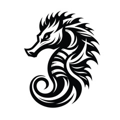 Seahorse mascot logo in black and white silhouette