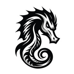 Illustration of a fierce Seahorse in black and white