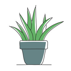  Plants, doodle continuous line art vector illustration