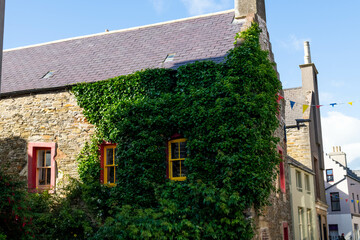 Kirkwall Scotland city architecture detail stone building green grown house