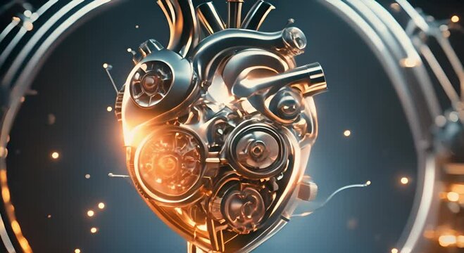 Futuristic anatomical heart machine with pressure gauge and exhaust pipe