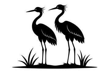 Heron couple in love  vector silhouette 