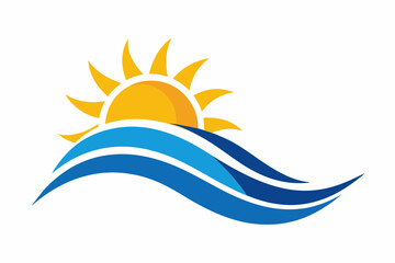 Vector illustration of wave and sun logo on white background