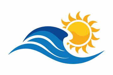 Vector illustration of wave and sun logo on white background