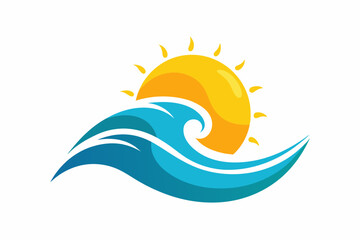 Vector illustration of wave and sun logo on white background