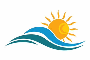 Vector illustration of wave and sun logo on white background