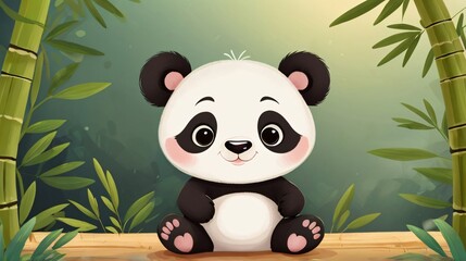 Obraz premium illustration of cute little panda in bamboo forest