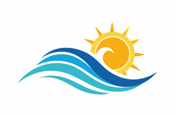 Vector illustration of wave and sun logo on white background