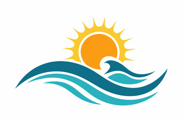 Vector illustration of wave and sun logo on white background