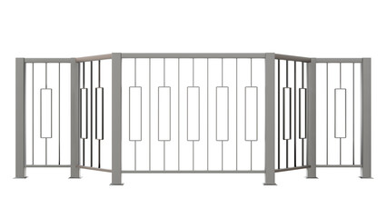 3D design asset features a modern stainless steel balustrade with a captivating vertical rectangular pattern, ideal for modern design projects (transparent background).