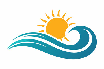 Vector illustration of wave and sun logo on white background